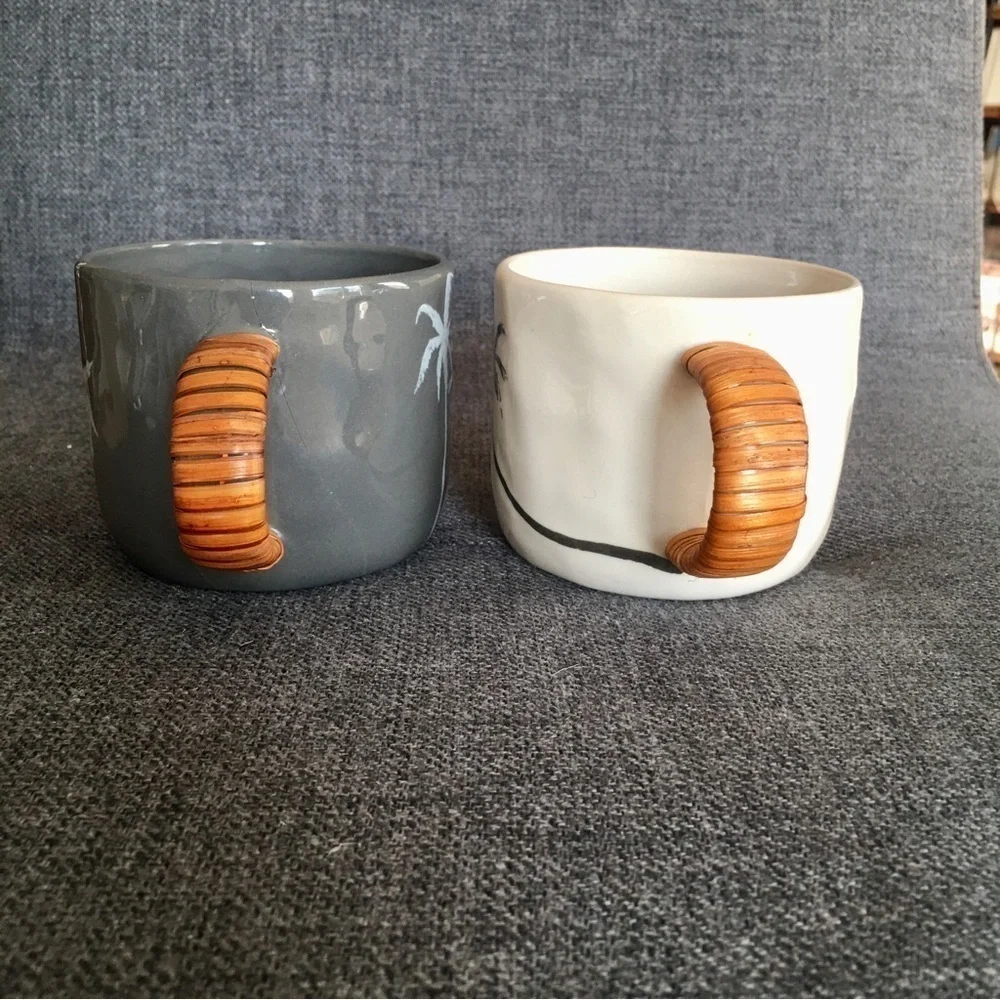 HOST PICK! Set/2 Palm Trees Coffee Mugs, Gray, Ivory, 8 oz